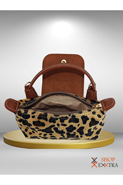 shopExxtra Leopard Patterned Shoulder Bag - Shopper Bag Women's Makeup Bag Size 13X20Cm