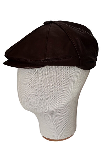 WINNERS Hakiki Deri Klasik Erkek Koyu Kahverengi Kasket Şapka