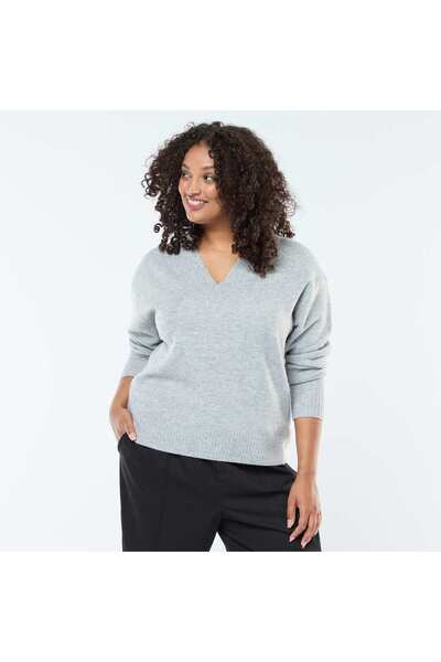 KİABİ Chunky Knit V-Neck Sweater GREY