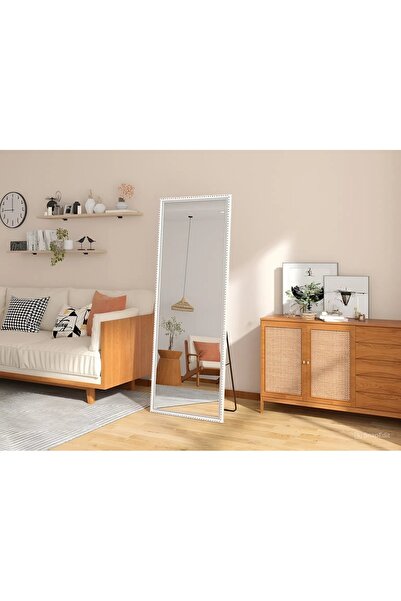 Generic Full-length metal floor mirror with a wooden design, 160x50 cm, white/silver color
