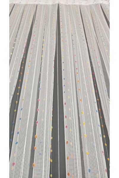 Yuka Ecru Linen Tulle Curtain with Pom-Poms, 1/3 Pleats, Wrinkle-Resistant, No Ironing Required, Skirt with Lead, Suitable for Any Room