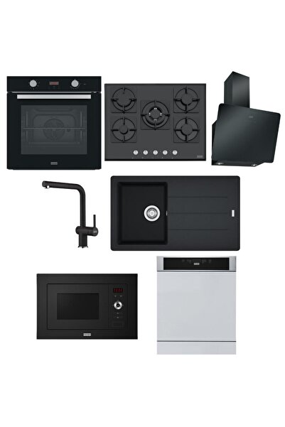 Franke Siyah Set 1, Fırın, Ocak 60 cm, Davlumbaz 60 cm, Mikrodalga, Bulaşık Makinası, Evye ve Armatü