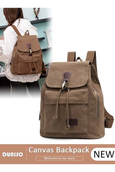 DOMEET Canvas Backpack, Vintage Laptop Backpack for Men, Women, Large Capacity Travel Leather Rucksack Knap