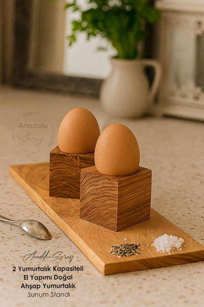 Anadolu Saray 2 Egg Capacity Handmade Natural Wooden Egg Cup Presentation Stand Wooden Presentation Serving Product