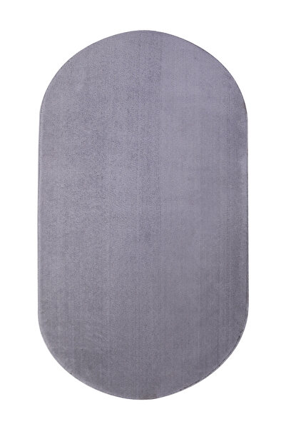 Dijidekor Plush Oval Fringeless Carpet Light Gray Color Erasable Floor Mat 160X200