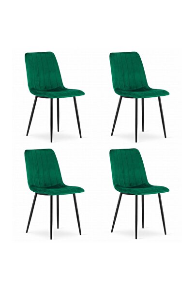 Artool Set de 4 scaune de bucătărie/living, Lava, catifea, metal, verde și negru, 43x51x90 cm