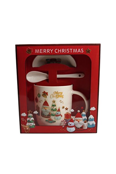BaoBao Ceramic Christmas Mug Set with Saucer and Spoon – Santa Claus Design, 300 ml