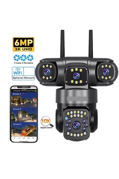 OEM Triple surveillance camera, outdoor, WiFi, AI, 6MP (3x2), 10X zoom, night vision, IP66