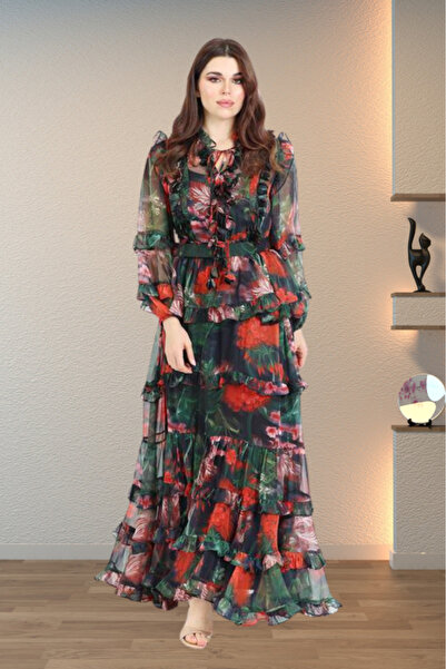 TREASUREISLAND فستان طويل مشجر وحزام عريض