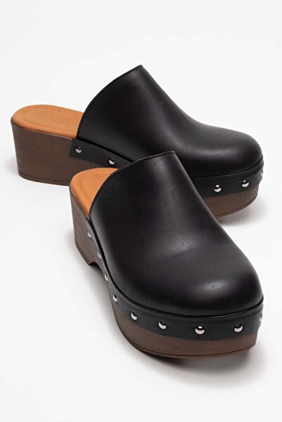 Zeynep Sıradağlı Γυναικεία τσόκαρα σανδάλια Serviola από γνήσιο δέρμα μαύρα