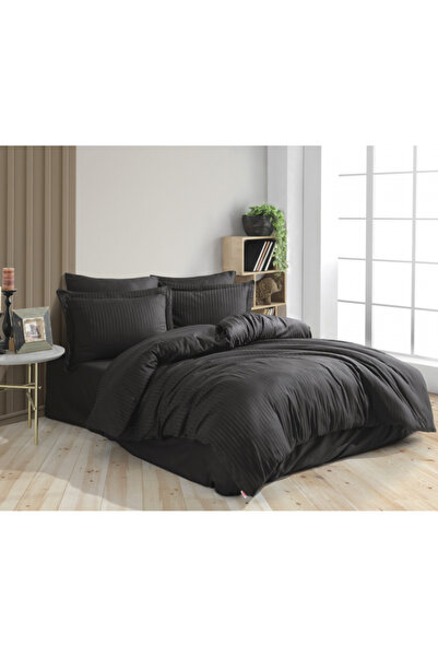 CASIMI 100% Cotton Bed Linen, Diamond Satin Damask Syah