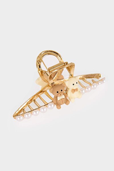 DeFacto Women's Gold Latch Buckle with Mini Teddy Bear Figure F8263Axns