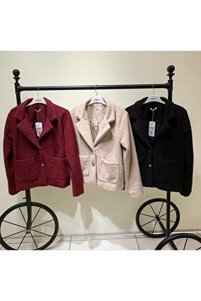 GÜZELLER Short Cashmere Jacket with Pockets, Buttoned, Lined, 56 cm