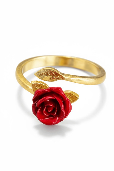 TAKIŞTIR خاتم قابل للتعديل مع شكل وردة ذهبية اللون