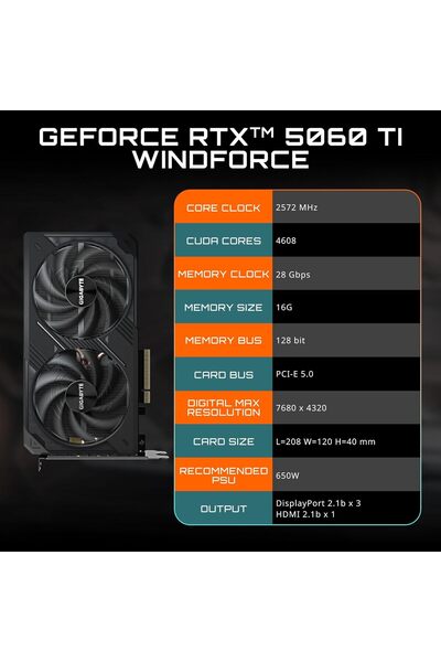 Gigabyte GeForce RTX 5060 Ti WINDFORCE 16G 16GB Graphics Card (GV-N506TWF2-16GD)