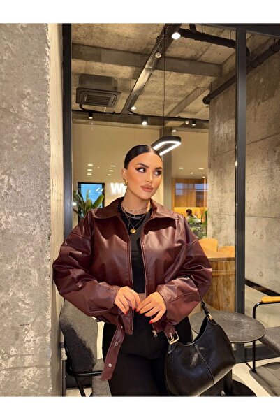 Lux Vestimenta Kadın Oversize Deri Ceket– Oversize Relax Fit, Fermuarlı Kemer...