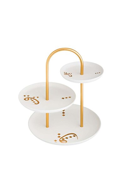 LALOZA Ceramic candy dish, 3 tiers, white and gold color