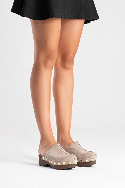 Zeynep Sıradağlı Sarine Women's Leather Clogs Sandals Mink Suede