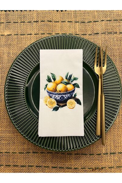 kidspartim Mavi Beyaz Kase Limon Baskılı Sunum Peçetesi Beyaz 16 Adet