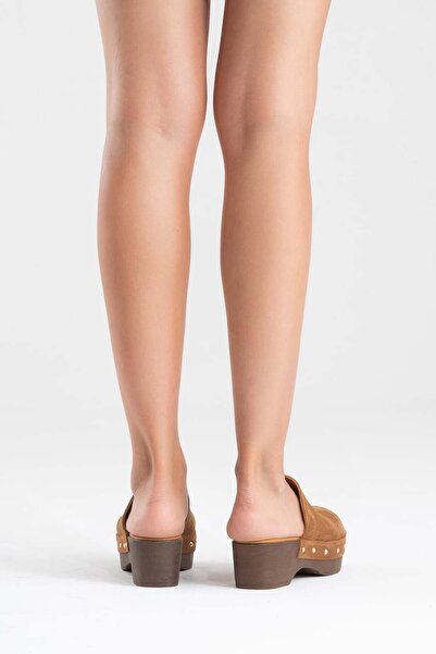 Zeynep Sıradağlı Serviola Women's Leather Clogs Sandals Tan Suede