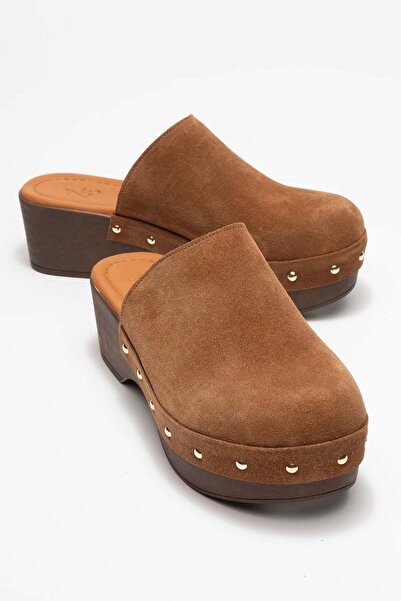 Zeynep Sıradağlı Serviola Kadın Deri Takunya Sandalet Taba Süet