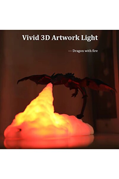 BENT 3 Boyutlu Ejderha Gece Lambası Şarjlı