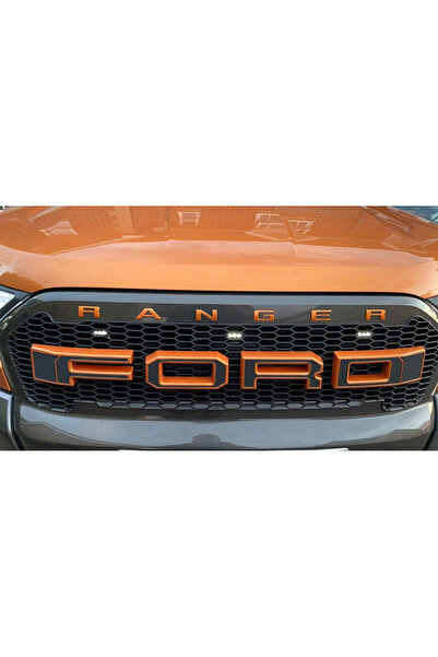 OEM Grila radiator negru mat cu contur portocaliu, leduri portocalii, Ford Ra...