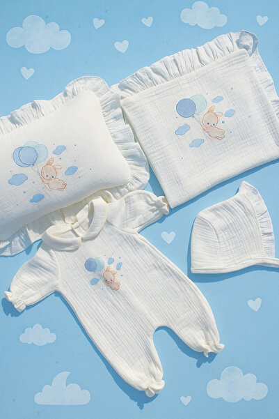 BabiesFirst Balon Tavşan İsme Özel 6'lı Yenidoğan Set %100 Pamuk Tulum Battan...