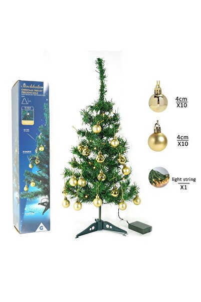de Decorated Artificial Christmas Tree, 60 cm, light installation 20 warm white LEDs + 20 silver globes included