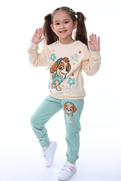 İsobel Kids Girls' P. Petrol Patterned 100% Cotton Long Sleeve Tracksuit Set
