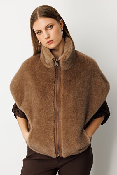 Ekol Women's Mock Neck Plush Vest 8585 Black