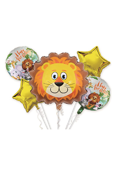 Mirific Party Set of 5 party balloons, multicolor metallic foil, TZ5178, lion, happy birthday, 50×45 cm