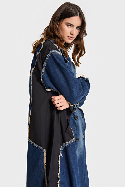 its basic Women's Jeans Color Oversized Double Piece Fabric Special Design Denim Trench Coat Coat