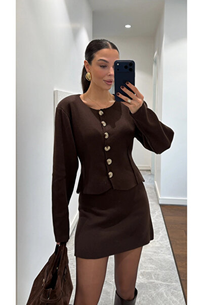 My Blog Brown Knitwear Skirt Suit - 0611