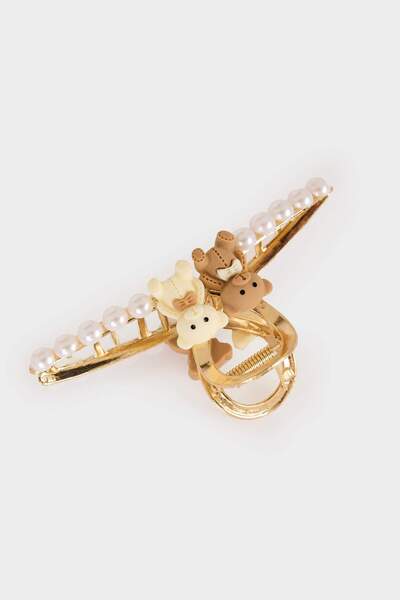 DeFacto Women's Gold Latch Buckle with Mini Teddy Bear Figure F8263Axns