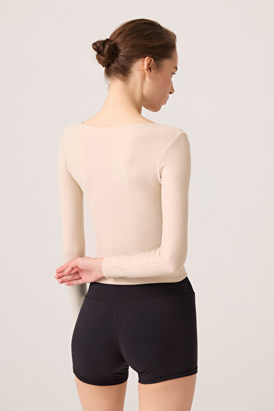 Los Ojos x Ece Beige Melange Μακρυμάνικη Αθλητική Μπλούζα με λαιμόκοψη σε σχήμα U