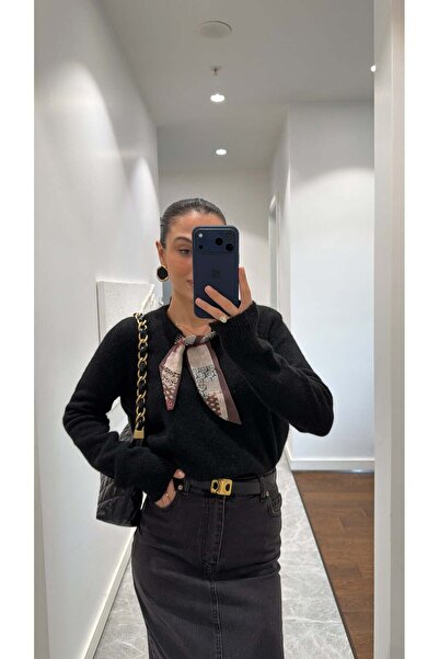 sinemkivanc co Pulover din tricot moale cu detalii tip eșarfă