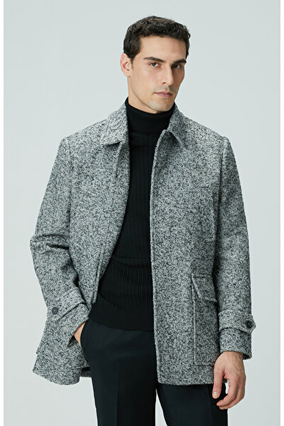 Network Antrasit Yün Karışımlı Kaban