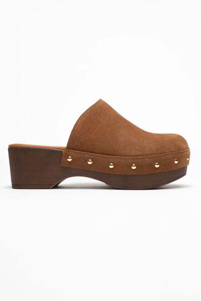 Zeynep Sıradağlı Serviola Women's Leather Clogs Sandals Tan Suede