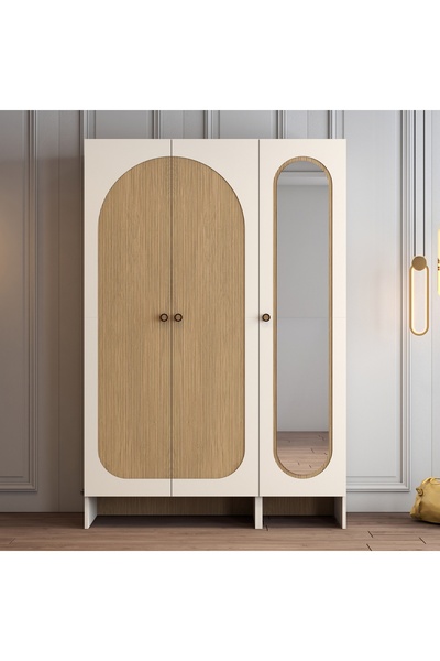 Variant Mobilya Münih 3 Kapılı Aynalı Gardrop (13) - Gölge Çizgili Meşe