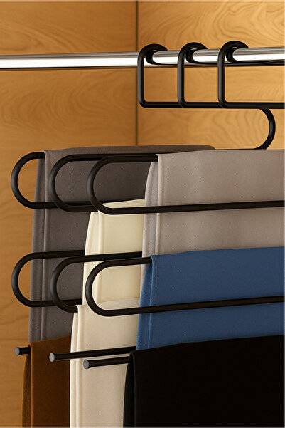 Orvila Черна метална закачалка с 5 отделения - за дрехи, панталони, шалове и гардероб