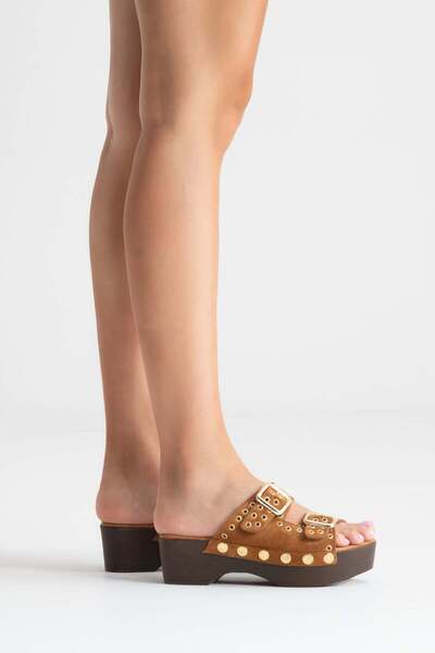 Zeynep Sıradağlı Sandira Women's Leather Clogs Sandals Tan Suede