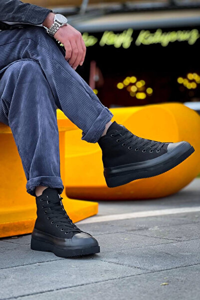 Zerenyus Gabin Long Black Linen High Sole Men's Sports Shoes