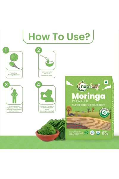 Nutriorg Organic Premium Moringa Leaves Powder (100 G) - Moringa Oleifera