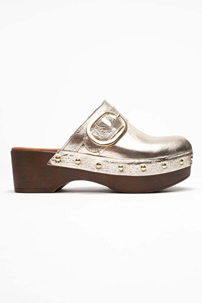 Zeynep Sıradağlı Sylive Women's Leather Clogs Slippers Gold