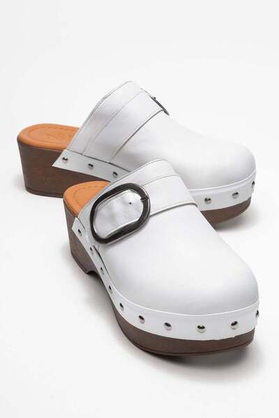 Zeynep Sıradağlı Sylive Γυναικεία Παντόφλες Τσόκαρα από Γνήσιο Δέρμα Λευκό