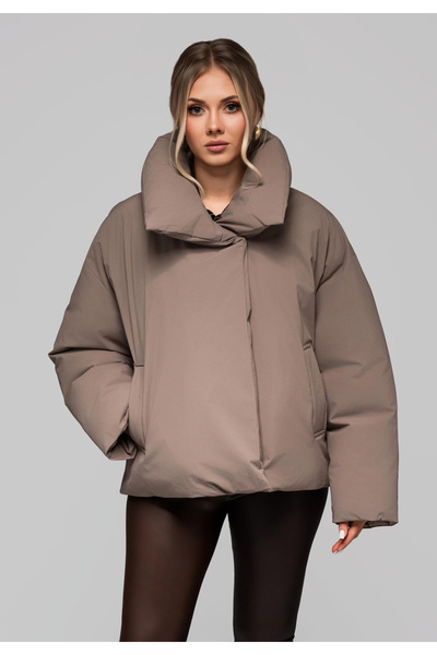 OMBRE Padded women's jacket with a stand-up collar OW-JALP-0101 - taupe