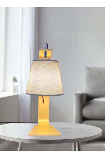 Nisf Alqamar Vertical wooden table lamp with elegant beige shade and tri-color LED bulb