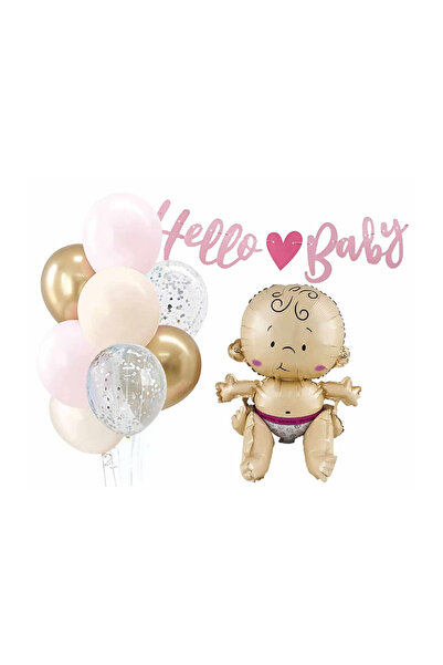Hello Baby Set of 9 party balloons, multicolor metallic foil, Hello Baby, TZ5338