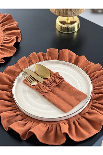KaiAtelier 2Li Terra Linen Frilly Cutlery Cover Tile